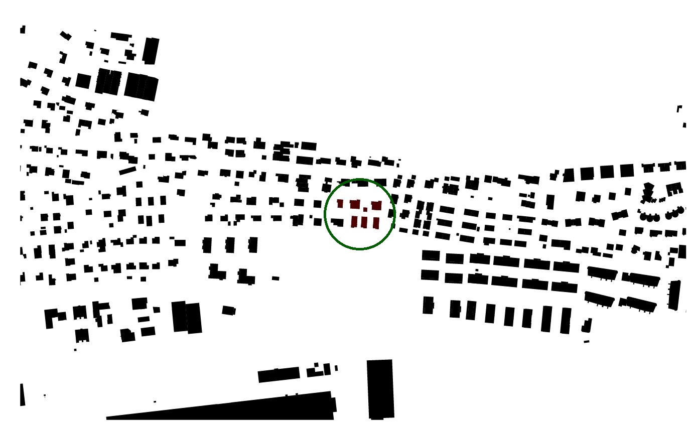 Schwarzkarte mit eingezeichneter Siedlung.